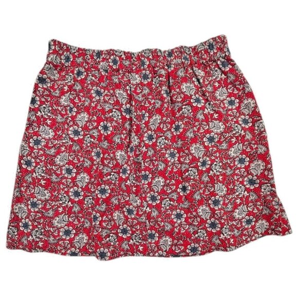 LOFT Floral Pull-On Skirt Red White Blue Linen Blend Size Large - Picture 2 of 7